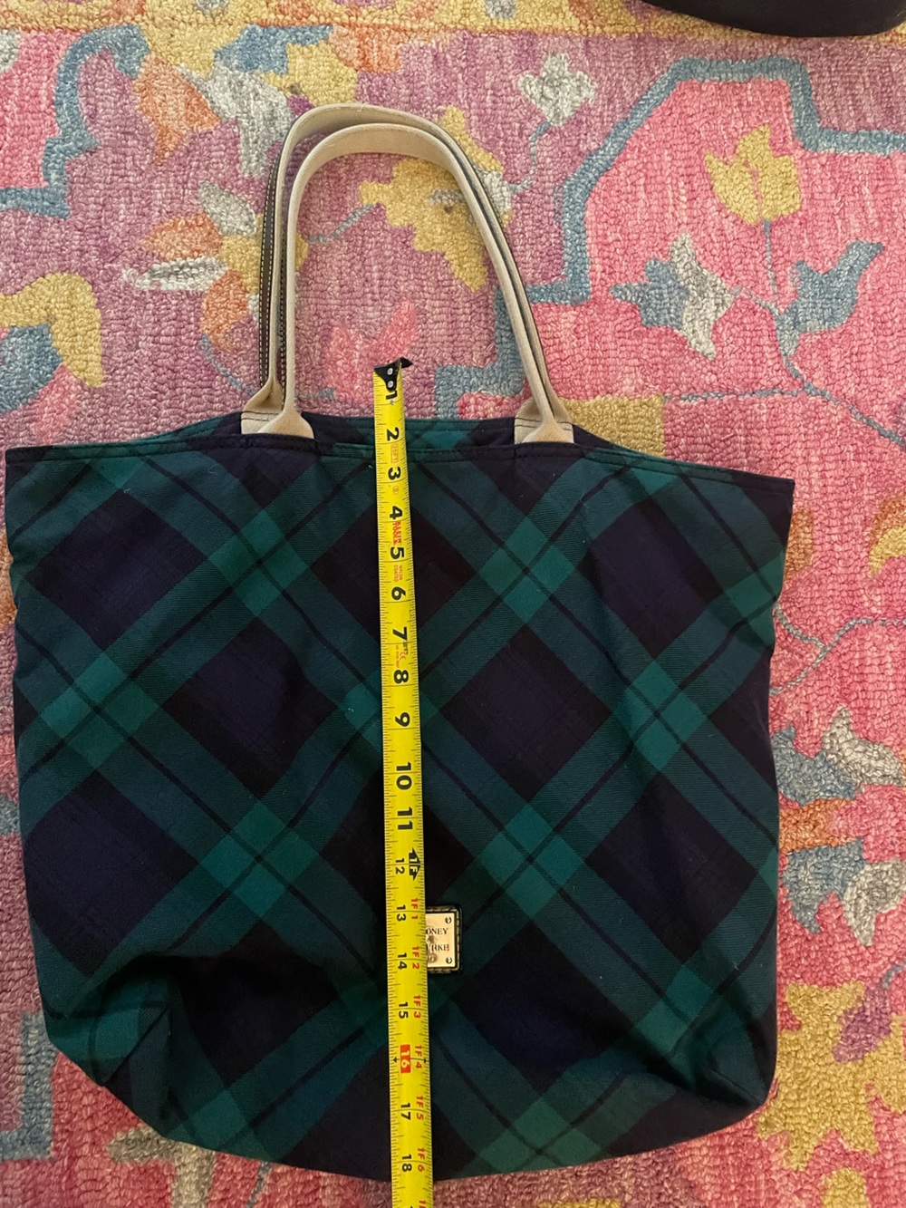Dooney & Bourke Navy and Green Tartan Plaid Tote Bag - Picture 7 of 7